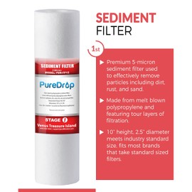 PureDrop PDR-F15-50 Standard 5-Stage Replacement Cartridge for 50 GPD Reverse Osmosis Water Filter System 2-Year Replacement Filter Pack,15 Counts, 12x15x15