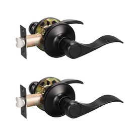 KNOBWELL 2 Pack Matte Black Passage Lever Door Handle Door Handle Set, Black Door Handles, Interior Door Handles for Hallway and Closet