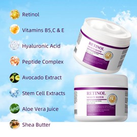 Retinol Cream for Face with Vitamin C, Facial Moisturizer Creams with Alove Vera and Hyaluronic Acid, Anti-Wrinkle Reduce Fine Lines Vitamin B5+E- All Skin Types, 10.15oz
