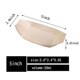 Sanxian - Disposable Wood Boat Plates/Dishes (100, 5''Long×2.4''Wide×0.5''High)