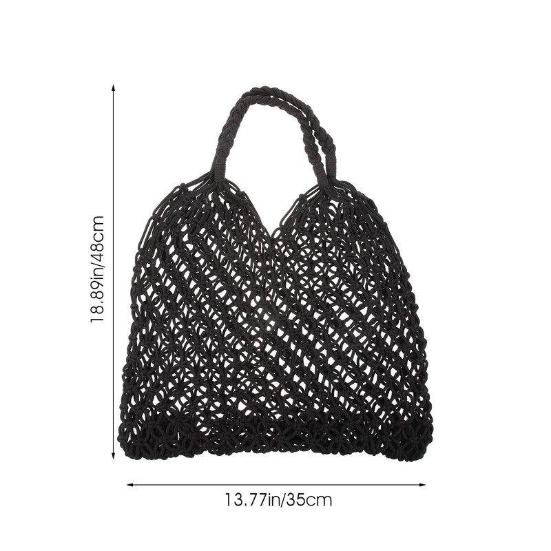 TENDYCOCO Shoulder Bag Mesh Beach Bag Woven Cotton Hollow for