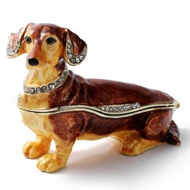 NIODAY Hand Painted Trinket Box Enamel Vintage Jewelry Box Hinged Metal Jewelry Organizer Decorative Treasure Box Unique Gifts Dog C