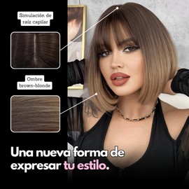 GAIBMAX - Pelucas para mujer cabello aspecto natural, pelucas para mujer cabello corto, peluca corte Bob con fleco, pelucas sintéticas de fibra de alta calidad (OmbreBlonde)