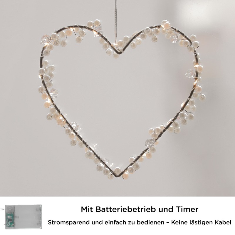 CozyHome 20 LED Heart Light Wreath with Plug - Warm