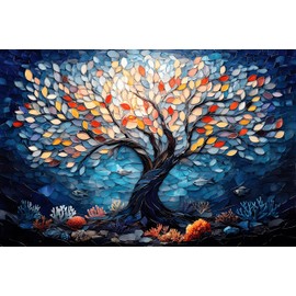 Stained Glass Puzzle Tree of Life Puzzles for Adults 1000 Pieces with Ocean Coral, Colorful Ocean Mosaic Impossible Hard Difficult Challenging Puzzles for Adults