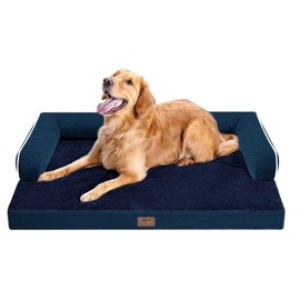Large Dog Bed Orthopedic Washable | Beds Bolster Pet | XL Large Big Dogs | Memory Foam Couch Sofa | Waterproof with Removable Cover | Navy Blue Dog Bed