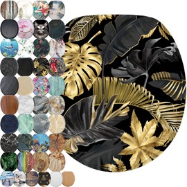 SANILO Wooden Toilet Seat with Soft Close [ROUND] - Decorative, Quiet & Slow Close Molded Wood Seat - With Strong Bumpers & Hinges - Adjustable Fit – Golden Leaves