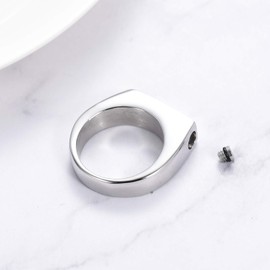 XSMZB Cremation Rings for Ashes Simple Square Band Ring Keepsake Arrow Band Finger Ring Holder Ashes for Pet Human Memorial Urn Ring for Men Women (Silver,9)