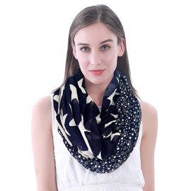 Lina & Lily Star Print Women's Infinity Loop Scarf Lightweight (Navy Blue, White)