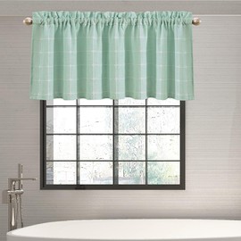 Shunjie.Home 2 Pack Farmhouse Valances for Windows, Light Filtering Linen Plaid Curtain Valances, Semi Sheer Window Valance for Kitchen Bedroom Bathroom Living Room (Light Green, 52" x 18")
