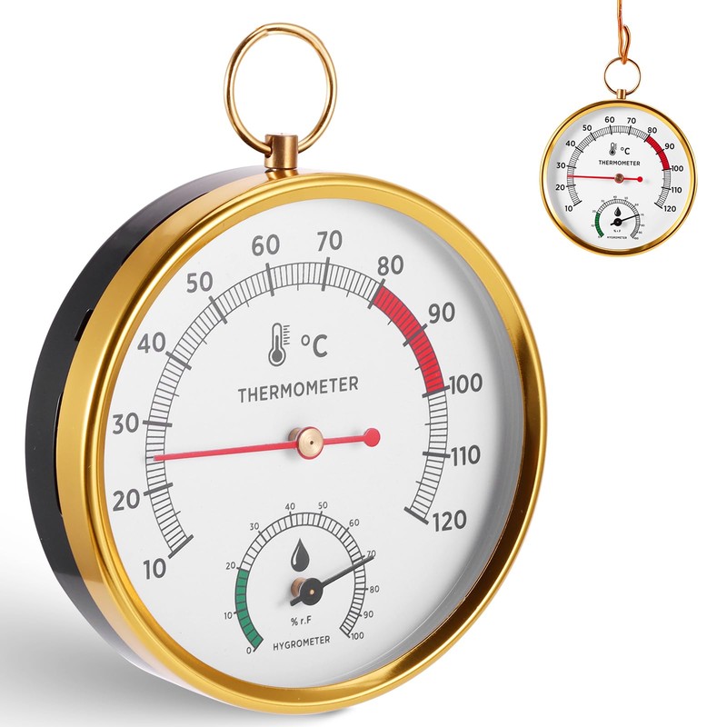 2-in-1 Sauna Thermometer and Hygrometer, Stainless Steel Round Sauna Thermo-Hygrometer