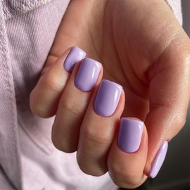 Lilac Press On Nails Short Square, KXAMELIE Natural Gel Nails Glue on Acrylic Nails Press ons Featured Protective Coat Thick Reusable Fake Nails Solid Color 24 Short Coffin Artificial Nails