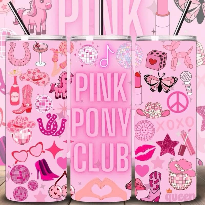 LK22Designs, Pink Pony Club Inspired Tumbler, 600ml Stainless Steel, with