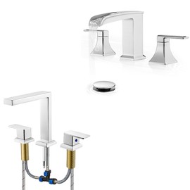 4-16 Inch Waterfall Faucet, Modern Brass Chrome Bathroom Faucet 3 Hole, 2 Handles Widespread Bathroom Sink Faucets with Pop-up Drain, Supply Hoses, Solid Brass Bathtub Faucets Chrome 2 Handle