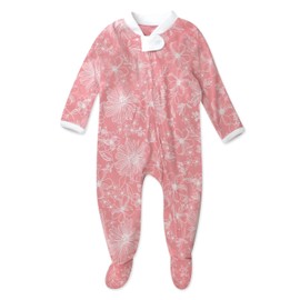 HonestBaby 1-Pack Sleep and Play Footed Pajamas One-Piece Sleeper Jumpsuit Zip-Front Pjs Organic Cotton for Baby Girls, Unisex, Sketchy Floral Pink