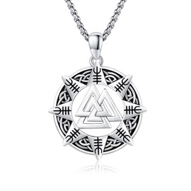 MEDWISE Celtic Necklace 925 Sterling Silver Viking Chain Men's Valknut Viking Pendant Viking Amulet Celtic Jewellery for Men Boys Son Men Women Birthday Gifts, Sterling Silver