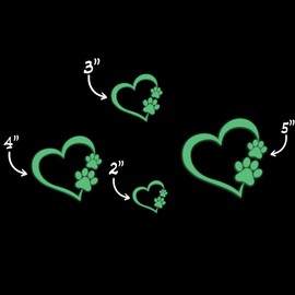 Pawprint Cute Dog Animal Pet Heart Style 6 Glow in The Dark Sticker Decal for Phone Tablet Laptop Car Truck Window | 2" Sticker | Green