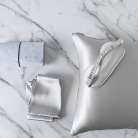 DISANGNI Silk Indulgence Set: Premium 22 Momme Mulberry Silk Pillowcase & Eye Mask Duo for Hair and Skin Rejuvenation(1pc Queen Size 20" x30", Light Grey)