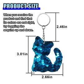 LHDOS Sparkly Kitty Sequin Car Keychain, Glitter Cat Key Chain Keyring Holder for Party Favors, Cute Animal Hanging Decoration Presents for Women Girls (Blue)