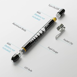 CAVN Pen Light with Pupil Gauge LED Penlight for Nurses Doctors, 2 Pcs Reusable Medical Penlight for Nursing Students (Black/White)