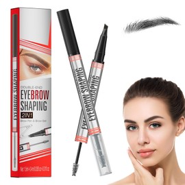 2-in-1 Eyebrow Pencil with Gel,2025 NEW Waterproof Magic Eyebrow Pencil,Dual-Ended 3D Microblading Eyebrow Pen with 4 Tip & Eyebrow Brush, Makeup Long-Lasting Eyebrow Pen for Women (Black)