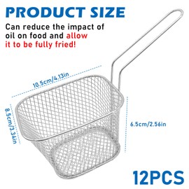 Pack of 12 French Fries Cups: Stainless Steel Frying Basket, Small Chip Basket, Silver with Handle, Fry Basket for Serving Baskets for Fried, Fries, Shrimps, Onion Rings