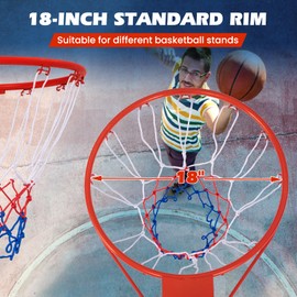 KOTEK 15"/18" Basketball Rim, Wall Door Mounted Basketball Hoop Replacement with All Weather Net, Basketball Rim Goal for Indoor Outdoor Driveway Garage Backyard (Orange, 18 Inch)