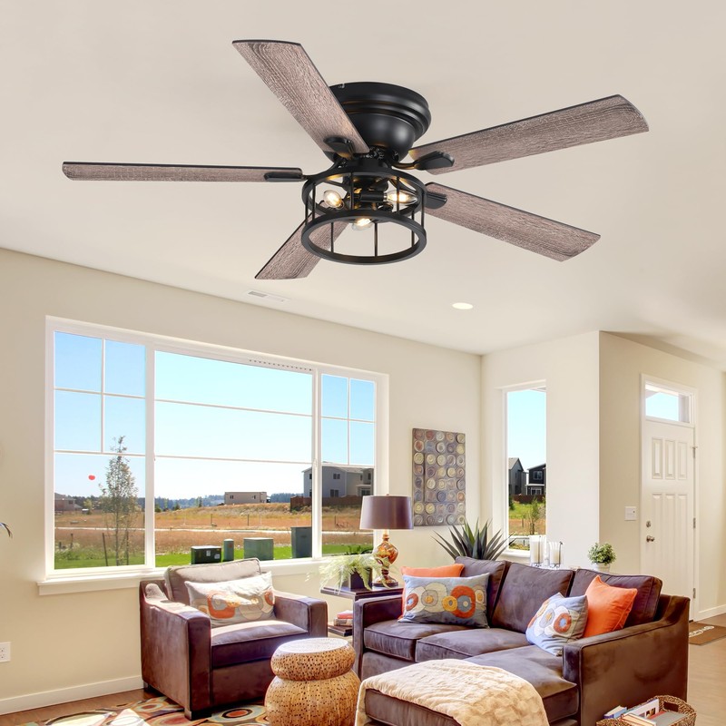 Breezary 52 Inch Flush Mount Farmhouse Rustic Ceiling Fan with