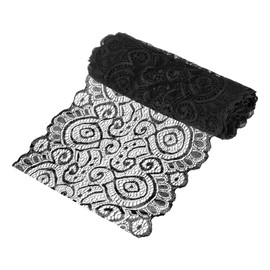 M METERXITY 5-Yard 7.1 Inch Wide Elastic Lace Fabric, Ribbon Stretchy Trim Lace W Floral Pattern for Bridal Wedding Decorations/Garment/Dress Sewing/DIY Crafts/Gift Bouquet [Black]
