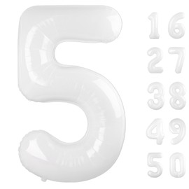 40 Inch Giant Mylar Number 5 White Helium Balloon - Birthday Gift for 5 Year Old Girl Boy, 5 15 25 35 45 50th 55 Anniversary Party Decorations 2025