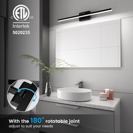 VOLISUN Modern Bathroom Vanity Light 31.5 inch, Rotatable, 18W Dimmable 5CCT Led Bathroom Light Fixture Over Mirror, Black Bar Vanity Light for Bathroom Mirror Cabinets-ETL Certificated