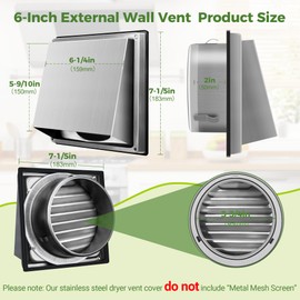 PANDEELS 6 Inch Dryer Vent Cover Outside, Outdoor Wall Dryer Exhaust Vent Cover, Cushioned Non Return Flap, Rubber Seal, Includes 4 Screw for Easy Installation