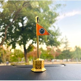 Nishan Sahib Khanda Model for Car Dashboard and Table Punjabi Home Decor Golden Sikh Punjabi Car Dashboard Accessory for Punjabi Car Dashboard Gold Plated Perfect Size for Car Dashboard 13 CM Long.