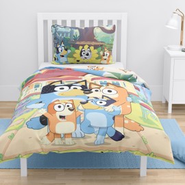 MTOnlinehandel Bluey Bed Linen 100 x 135 cm, 40 x 60 cm, 100% Cotton, Bluey Bingo Baby Bed Linen for Girls and Boys, Colourful, Small Children's Bed Linen with Zip
