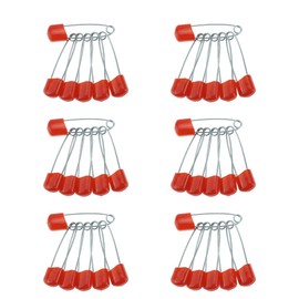 FAZHBARY 60 Count Plastic Safety Pins 1.57 Inch Plastic Head Stainless Steel Diaper Pins for Handcrafts DIY (Red)
