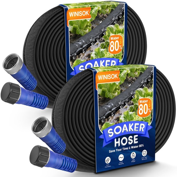 Winisok Upgrade Heavy Duty Soaker Hose 100FT, Thickened Flat Garden