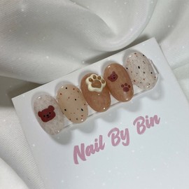 [Handmade Nail Tips] Bear Paw Nails - Coffin Egg / [수제네일팁] 곰돌이발바닥 네일 - 코핀에그