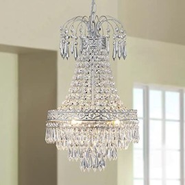 WUZUPS Crystal Chandelier French Empire Pendant Flushmount Ceiling Light Modern Lighting Fixture for Bedroom Hallway Bar Kitchen Bathroom, H 20.9" x W 12.2", Silver, E12 Base