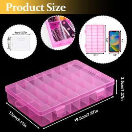 2 Pack 24 Grids Pink Plastic Organizer Box, Storage Container with Adjustable Divider, Craft Organizers and Storage Bead Storage Organizer Box for DIY Jewelry Tackles with 2 Sheets Label Stickers | NIUBIER