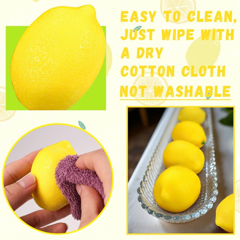 Lorigun 48 Pcs Fake Yellow Lemons with Leaves, Artificial Yellow