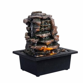 GOSSI Home Décor Waterfall Meditation Fountain Indoor Tabletop Many Natural River Rocks Decorated Office Home Tabletop Fountion with LED Lights Christmas Decorations