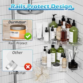 Durmmur 2 Pack Acrylic Corner Shower Caddy, Clear Corner Shower Shelf with 4 Hooks, Adhesive Wall Mounted Bathroom Shower Shelf Organizer for Inside Shower & Kitchen Storage