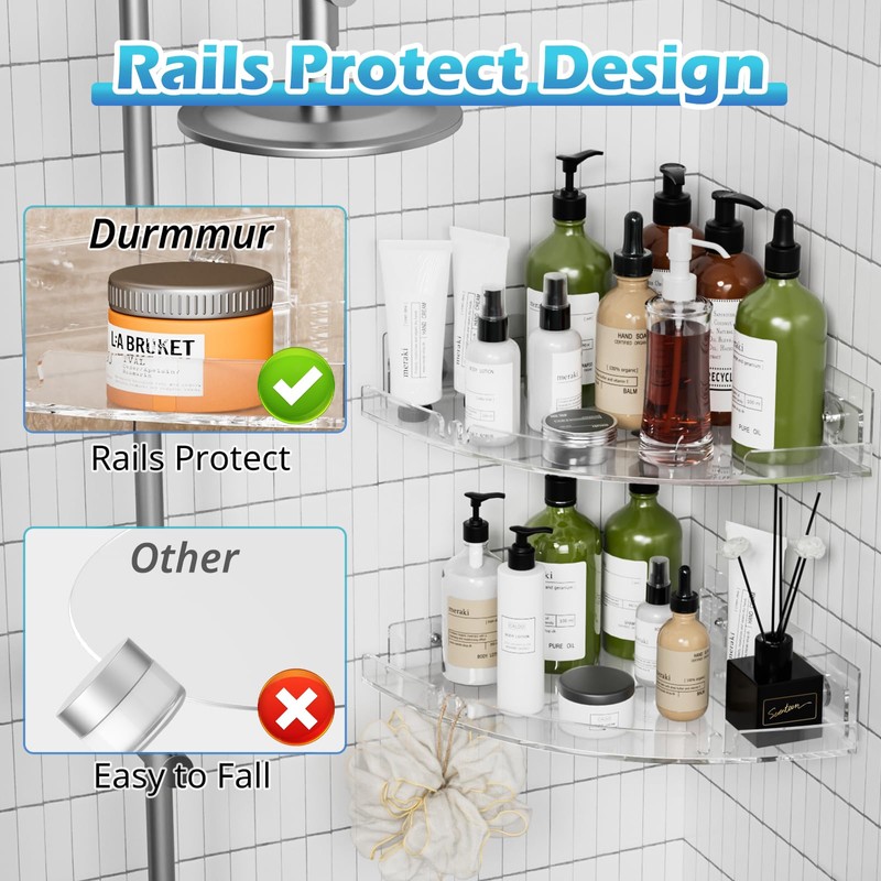 Durmmur 2 Pack Acrylic Corner Shower Caddy, Clear Corner Shower