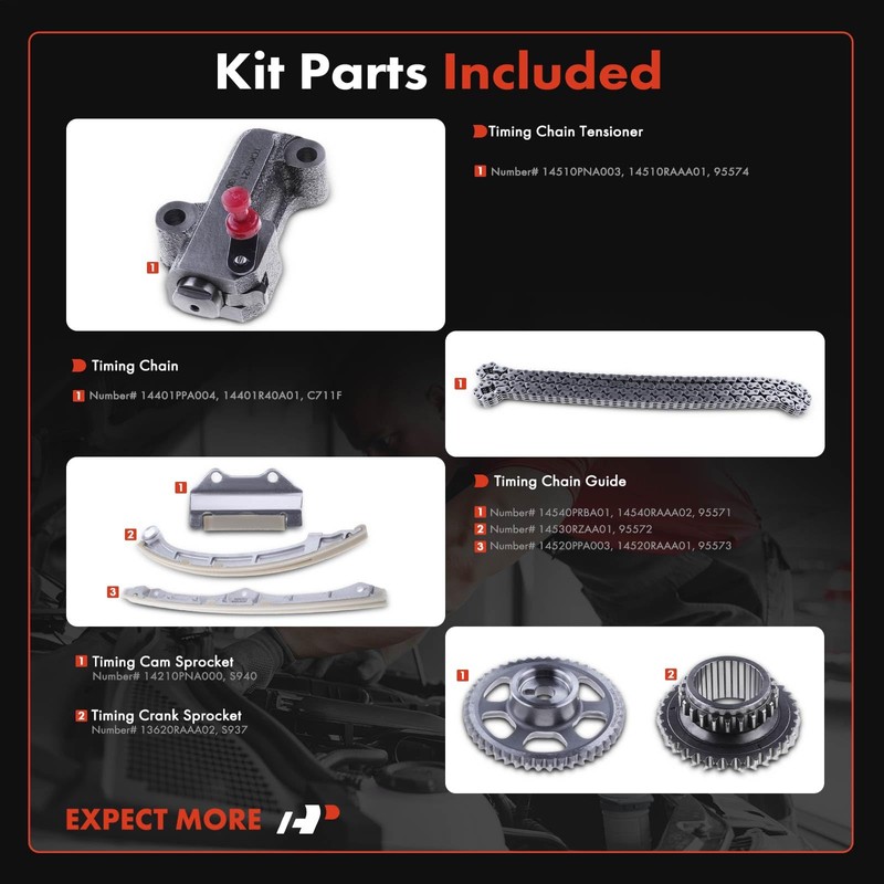 A-Premium 7PCS Engine Timing Chain Kit W/Tensioner & Guide &