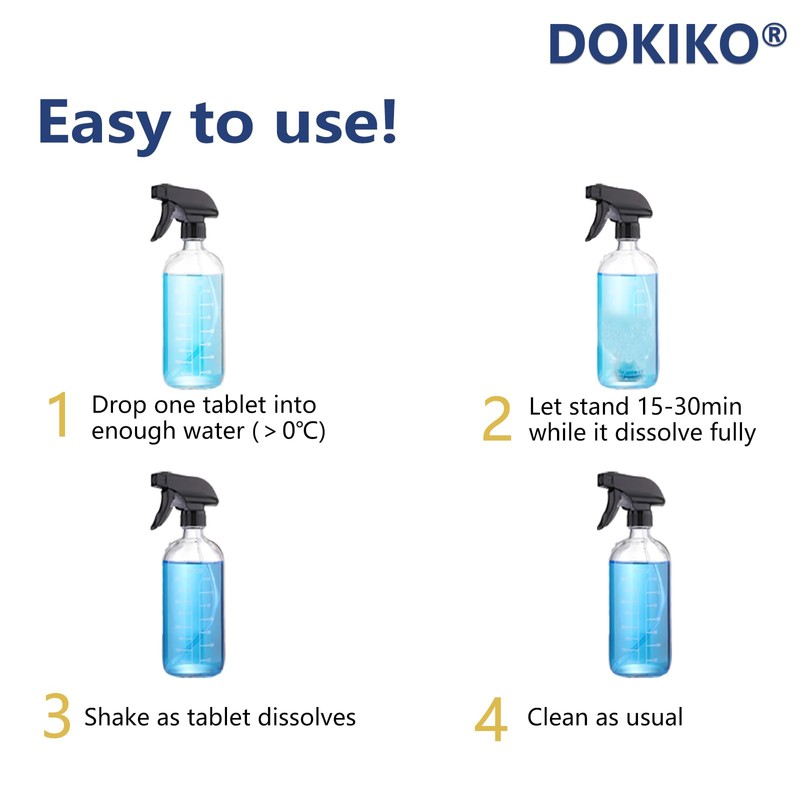 DOKIKO Glass Cleaner Refill Tablets - 50 Concentrated Multi-Surface Cleaning