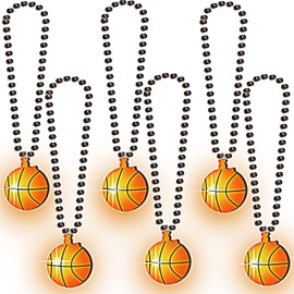 JOYHOO 6Pcs LED Light up Sports Ball Necklace with 3 Mode Design, Basketball and Soccer Fan Cheer Pendant,Party Glow Accessory, Sports Party Favors, Flashing Costume Accessories