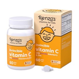 Renzo's Invincible Kids Vitamin C with Elderberry Vitamin C and Zinc, Dissolvable Kids Vitamins for Immune Support, Sugar-Free Melty Tabs, Orange Flav