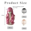 Long Pink Wigs for Women with Fringe, 65cm Curly Hair