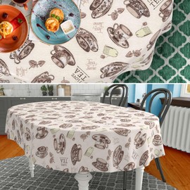 Fabric Tablecloth Washable Table Linen Tablecloth Cotton Polyester Tea Time Oval 240 x 140 cm Indoor/Outdoor Tablecloth