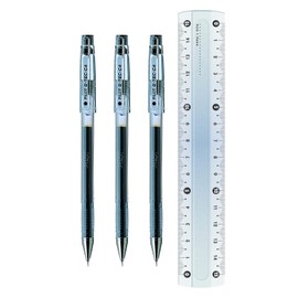 Pilot G-Tec C4 Gel Micro Rollerball Pen 0.4mm Tip Fineliner Black (Pack of 3 + Free Ruler)